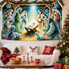 Nativity Scene Christmas Banner 70.9×43.3Inch Holy Family Baby Jesus Mary Jos…