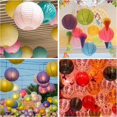 20PCS Colorful Paper Lanterns with Lights, Multicolor (Size 6» 8» 10» 12») C