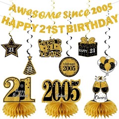 Kuxriox 11Pcs 21st Birthday Decorations Kit 7.48 x 7.87 inches, Black Gold