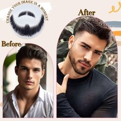 Fake Beard Realistic Mustache Large Fake goatee 100% Human Hair Full Hand Tie…