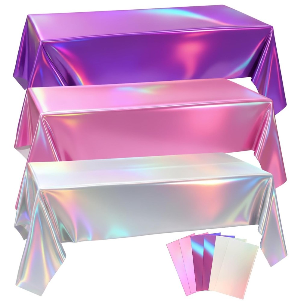 Kpop Party Decorations Purple Pink Silver Iridescent Tablecloth 54 x 1