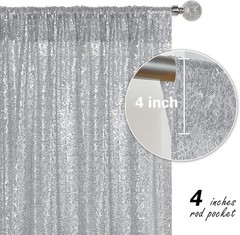 Silver Sequin Backdrop Curtain 2 Pieces 2FTx8FT Glitter Photography Backdrop for