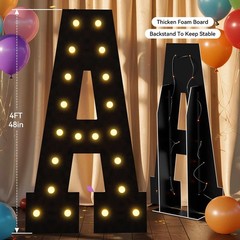 4FT Marquee Light Up Letters, Black Marquee Letters Large Mosaic Letters T,