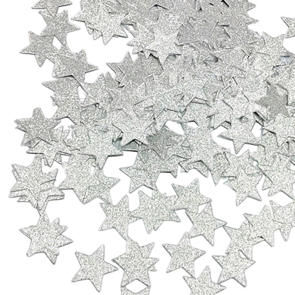 1.2 Inch Silver Glitter Star Confetti Metallic Shine Table Party Decor 200 PCS