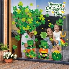 6 Sheets St. Patrick’s Day Window Clings Large Clover Tree Gnome Window Decals D