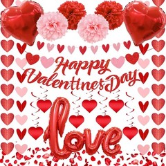 119Pcs Valentines Day Decorations Set, Office Hanging Heart Swirls, Red