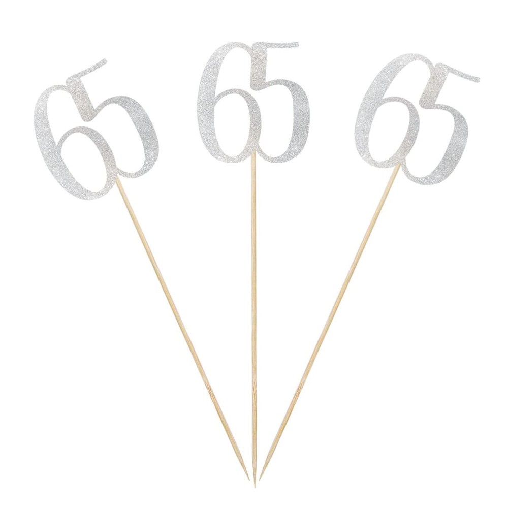 65th Birthday Centerpiece Sticks Silver Glitter 12-Pack Number 65 Table Decor