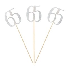 65th Birthday Centerpiece Sticks Silver Glitter 12-Pack Number 65 Table Decor