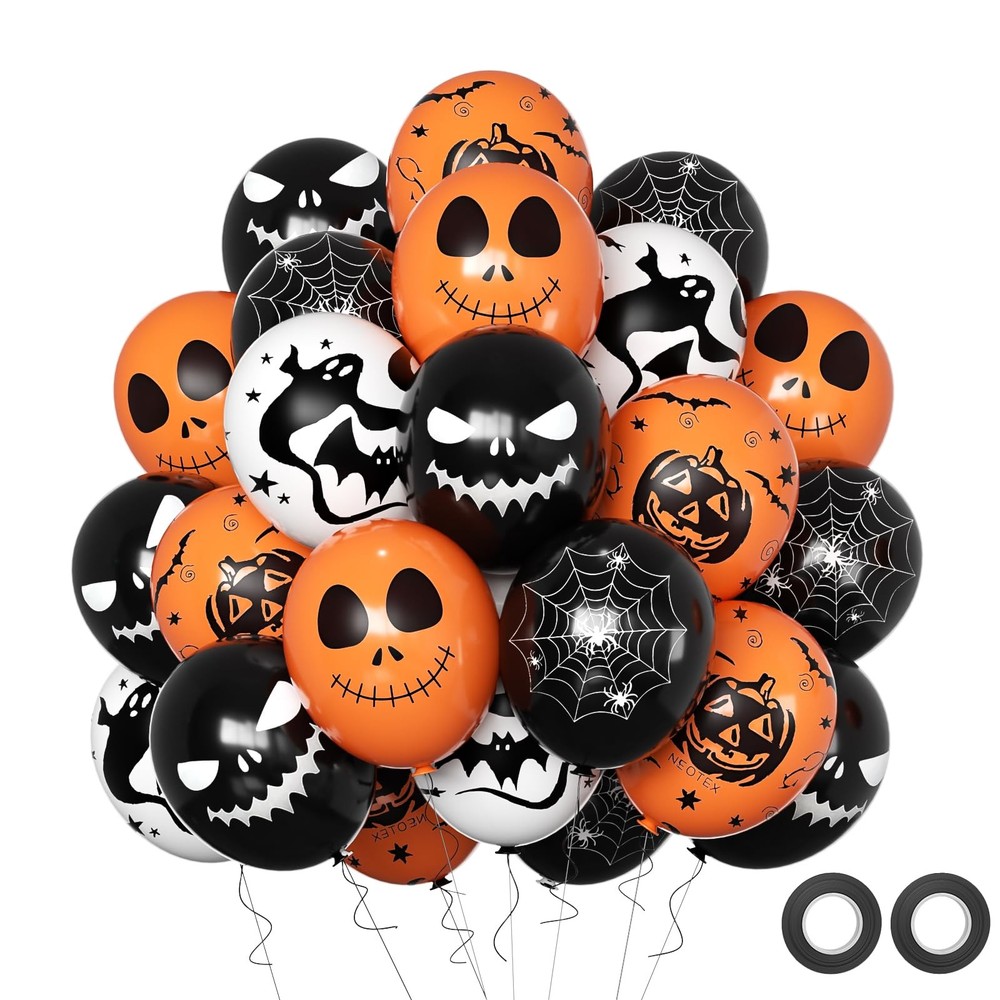 50 Pcs Halloween Balloons 12 Inch Black Orange White