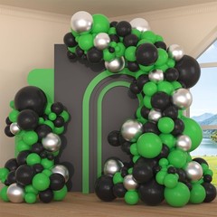 Green Black Silver Balloon Garland Arch Kit – Video Gaming Balloons Black Bal…