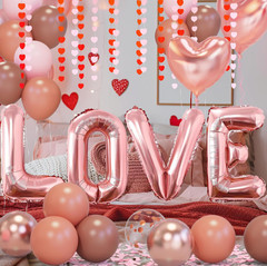Anniversary Decorations for Bedroom, Valentines Day Balloons Kit Rose Gold Heart