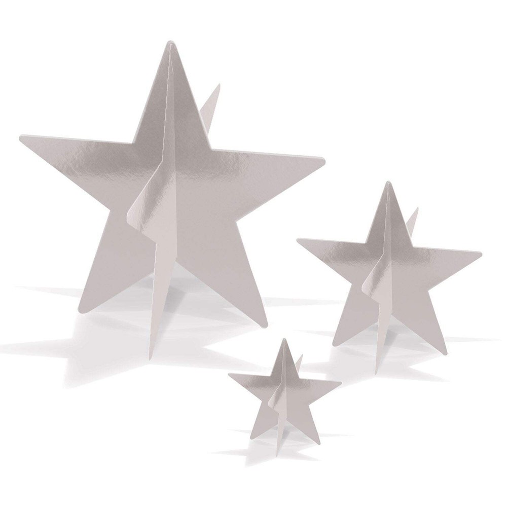 Beistle 3-D Foil Star Centerpieces – Silver – New Years | Party Supply