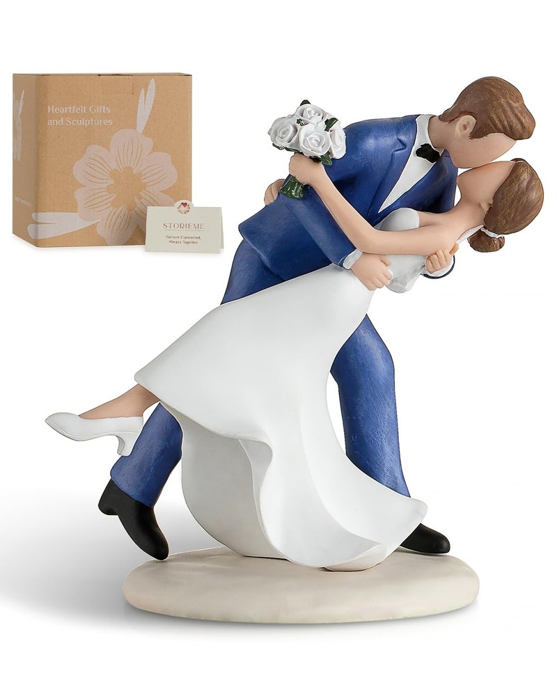 Wedding Cake Topper Decoration: Bride and Groom Kissing Resin Figurine with S…