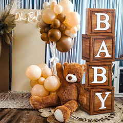Baby Shower Boxes Party Decorations – 4 Wood Grain Brown Blocks with Baby Letter