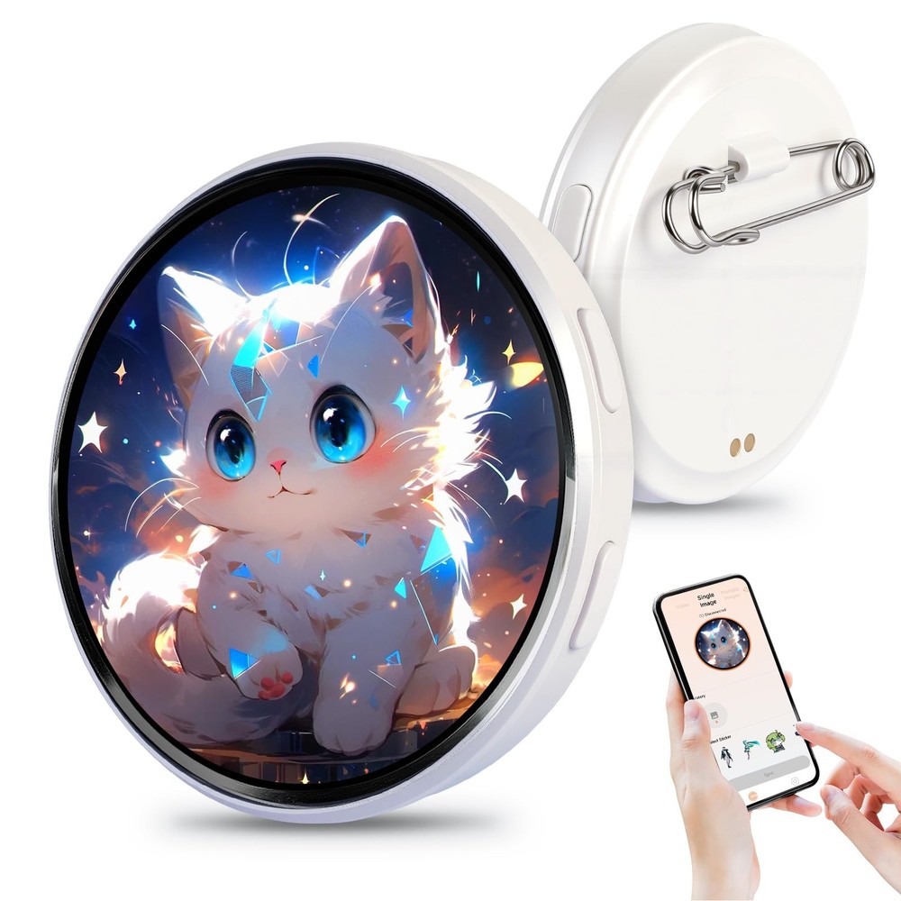 Digital Pin with Anime Themed Pixel Screen – -for Backpacks Cool Button Displ…