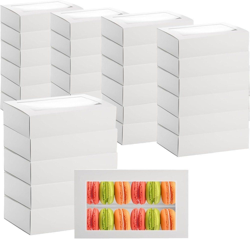 Dicunoy 30 Pack Macaron Boxes for 12, Gift Box, White Bakery