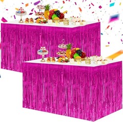 2 Pack Metallic Tinsel Foil Fringe Table Skirts for Rectangle & Round Tables Hot