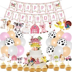 Hungdao 58 Pcs Farm Birthday Decorations Pink Barnyard Farm Animal Party Supp…