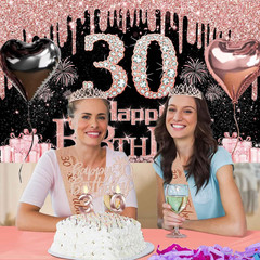 30Th Birthday Decorations for Her, 49Pcs Black Rose Gold Black Happy 30Th Birthd