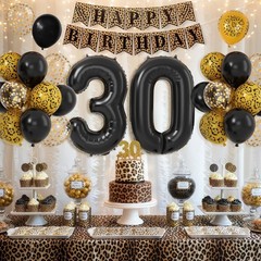 30th Cheetah Decorations,Black Gold Leopard Balloons Set with Happy Banner Nu…