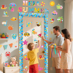 71 Pcs Hello Summer Bulletin Board Set Hawaiian Beach Slippers Sun DIY Borders B