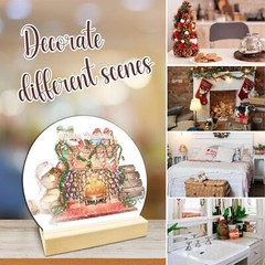 Christmas Fireplace Table Wooden Decor – Merry Christmas Crystal Ball Plaque Wit