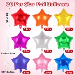 20 Pcs Star Balloons,18 Inch Mixed Color Star Foil Balloons,Stars Shaped Ball…