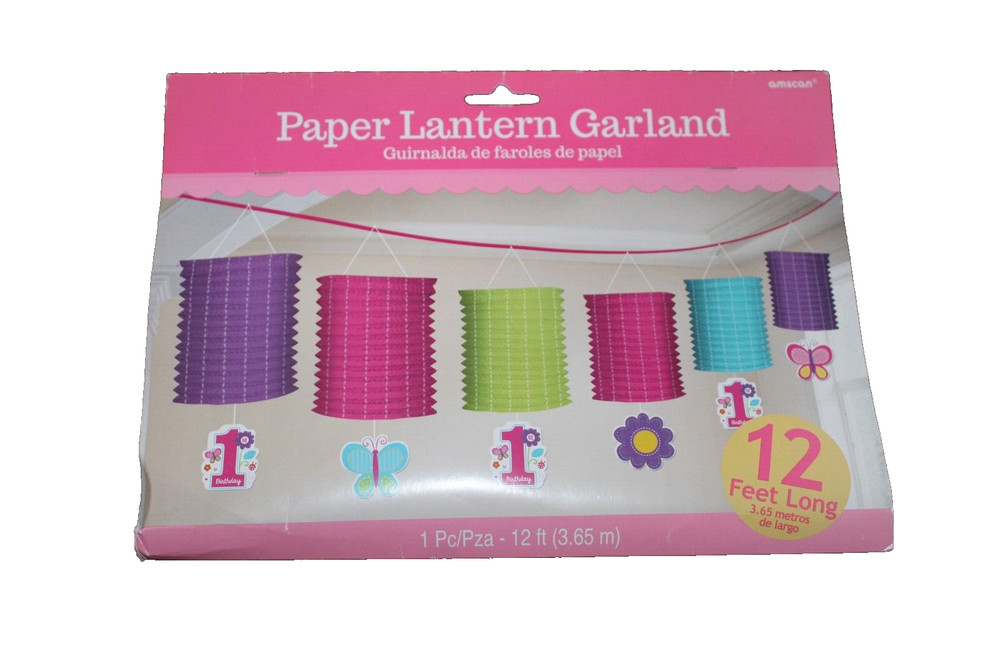First Birthday Girl Paper Lantern Garland Pink Purple Green Blue 1 Piece 12 Feet