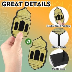 3 Pieces Ramadan Decorations Eid Mubarak Table Decor Wooden Shiny