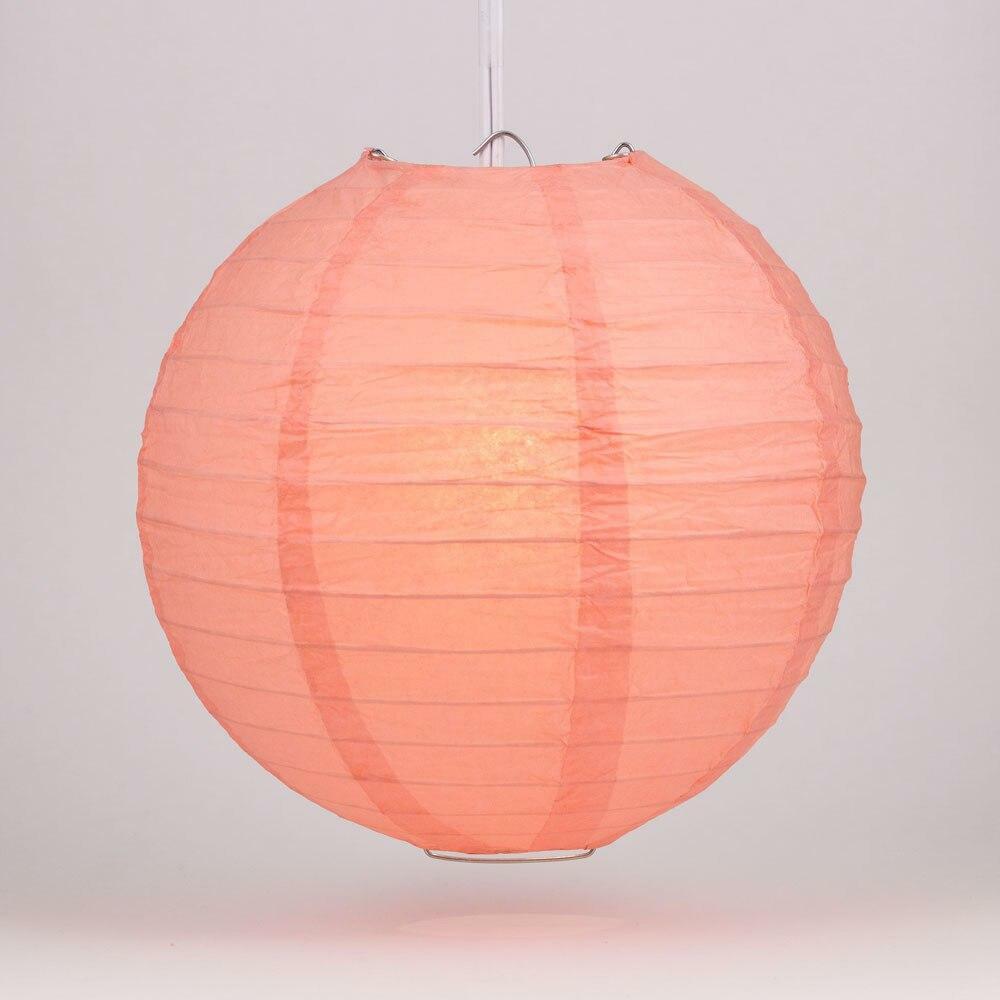 BULK PACK (12) 16″ Roseate / Pink Coral Round Paper Lantern, Even Ribbing, Chine