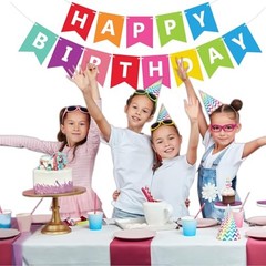 Fecedy Colorful Happy Birthday Banner Bunting Pre-Strung No DIY for Multi