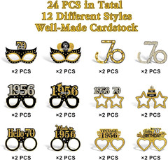 24Pcs 1956 70Th Birthday Paper Glasses Decorations for Men Women – Black Gold Ha
