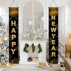 Happy New Year Black Gold Decorations – 71×12 inches,