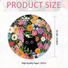 50 Pcs Spring Flower Cat Party Decorations 10″ Floral Cat Paper Plates