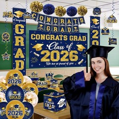 Navy Blue 2026 Graduation Decorations Set – Congrats Grad Party Supplies, Card B
