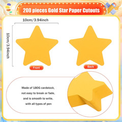 200 Pcs Gold Star Cutouts 4 Inch Double-Sided Yellow Paper Stars, Die-Cut Star S