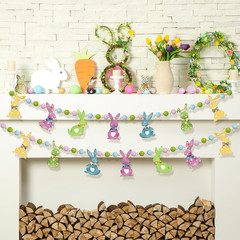 1 Set Easter Mantle Garland 6.56 Ft Wood Bunny Easter Beads Banner Rabbits Hangi