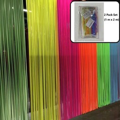 2 Pack Neon Tinsel Curtains – 6 Vibrant Rainbow Colors for UV Glow Parties