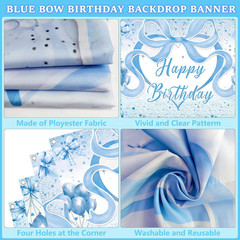 Blue Bow Birthday Decorations for Girls Women, Coquette Bow Birthday Decorations