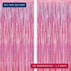 2 Pack Glitter Pink Backdrop, 3.28 FT x 7.05 FT Birthday Party Decorations, Lase