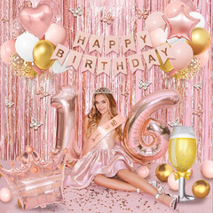 Sweet 16 Party Decorations, 16Th Birthday Decorations for Girls Rose Gold Pink F