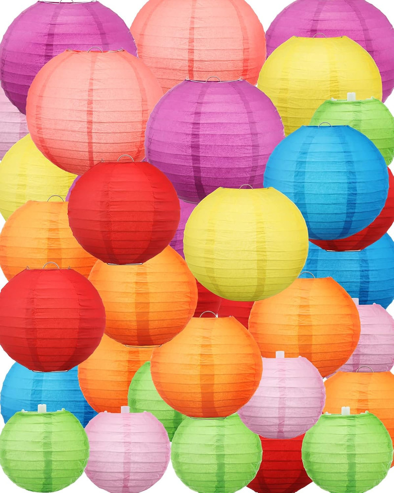 48 Pcs Paper Lanterns Party Decorations Chinese Lanterns round Paper Decor 4/6/8