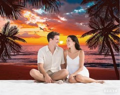 Beach Sunset Glow Backdrop Seaside Coconut Palm Trees Wall Banner Hawaii Beach