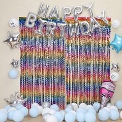 3 Pack Colorful Foil Fringe Curtain Backdrop – 6.6 x 3.3 ft Wavy Rainbow Tins…
