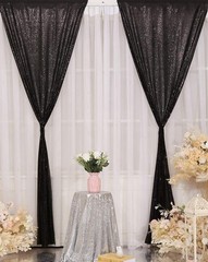 Black Sequin Backdrop Curtains, 2 Panels 2FTx8FT Glitter Photo Booth Backdrop