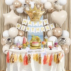 White & Gold Birthday Decor – Cream Champagne Gold Balloons, Banner, Foil