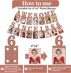 Pre-Strung Awesome since 1966 Photo Banner Birthday Decorations for Women- Pink