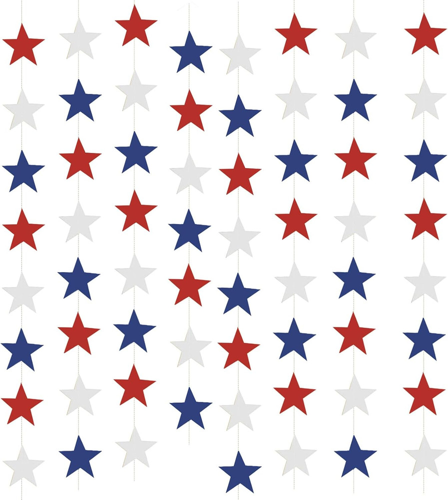 4Th of July Decorations, Red White & Blue Decorations, 78Ft Patriotic Star Garla