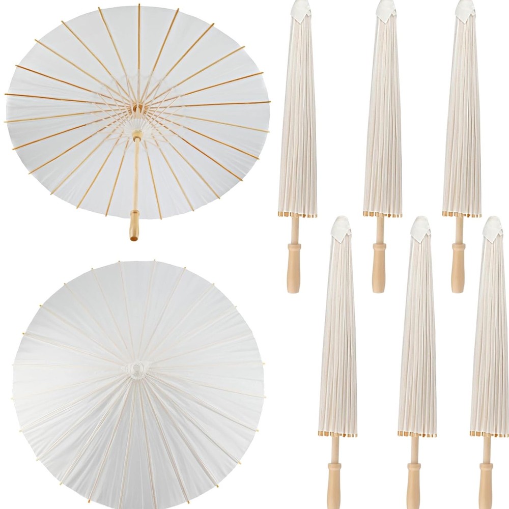 6 Pieces 33 Inches Large White Parasol Decorative Chinese Japanese Parasol Ra…