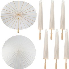 6 Pieces 33 Inches Large White Parasol Decorative Chinese Japanese Parasol Ra…